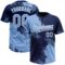 Custom Light Blue Navy-White 3D Pattern Abstract Brush Stroke Two-Button Unisex Softball Jersey
