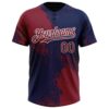 Custom Crimson Navy-White 3D Pattern Abstract Brush Stroke Two-Button Unisex Softball Jersey