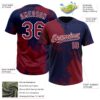 Custom Crimson Navy-White 3D Pattern Abstract Brush Stroke Two-Button Unisex Softball Jersey