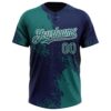 Custom Teal Navy-White 3D Pattern Abstract Brush Stroke Two-Button Unisex Softball Jersey