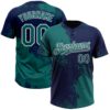 Custom Teal Navy-White 3D Pattern Abstract Brush Stroke Two-Button Unisex Softball Jersey
