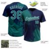 Custom Teal Navy-White 3D Pattern Abstract Brush Stroke Two-Button Unisex Softball Jersey