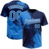 Custom Electric Blue Navy-White 3D Pattern Abstract Brush Stroke Two-Button Unisex Softball Jersey