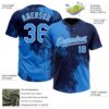 Custom Electric Blue Navy-White 3D Pattern Abstract Brush Stroke Two-Button Unisex Softball Jersey
