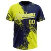 Custom Neon Yellow Navy-White 3D Pattern Abstract Brush Stroke Two-Button Unisex Softball Jersey