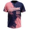 Custom Medium Pink Navy-White 3D Pattern Abstract Brush Stroke Two-Button Unisex Softball Jersey