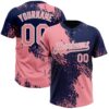 Custom Medium Pink Navy-White 3D Pattern Abstract Brush Stroke Two-Button Unisex Softball Jersey