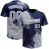 Custom Gray Navy-White 3D Pattern Abstract Brush Stroke Two-Button Unisex Softball Jersey