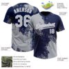 Custom Gray Navy-White 3D Pattern Abstract Brush Stroke Two-Button Unisex Softball Jersey