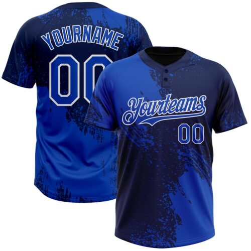 Softball1788 Custom Thunder Blue Navy-White 3D Pattern Abstract Brush Stroke Two-Button Unisex Softball Jersey