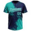 Custom Aqua Navy-White 3D Pattern Abstract Brush Stroke Two-Button Unisex Softball Jersey