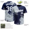 Custom Silver Navy-White 3D Pattern Abstract Brush Stroke Two-Button Unisex Softball Jersey