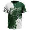 Custom White Green 3D Pattern Abstract Brush Stroke Two-Button Unisex Softball Jersey