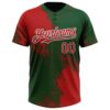 Custom Red Green-White 3D Pattern Abstract Brush Stroke Two-Button Unisex Softball Jersey