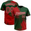 Custom Red Green-White 3D Pattern Abstract Brush Stroke Two-Button Unisex Softball Jersey