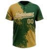Custom Old Gold Green-White 3D Pattern Abstract Brush Stroke Two-Button Unisex Softball Jersey