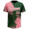 Custom Medium Pink Green-White 3D Pattern Abstract Brush Stroke Two-Button Unisex Softball Jersey