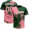 Custom Medium Pink Green-White 3D Pattern Abstract Brush Stroke Two-Button Unisex Softball Jersey