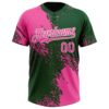 Custom Pink Green-White 3D Pattern Abstract Brush Stroke Two-Button Unisex Softball Jersey