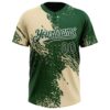 Custom Cream Green-White 3D Pattern Abstract Brush Stroke Two-Button Unisex Softball Jersey