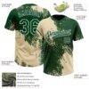 Custom Cream Green-White 3D Pattern Abstract Brush Stroke Two-Button Unisex Softball Jersey