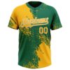 Custom Gold Kelly Green-White 3D Pattern Abstract Brush Stroke Two-Button Unisex Softball Jersey