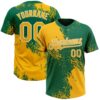 Custom Gold Kelly Green-White 3D Pattern Abstract Brush Stroke Two-Button Unisex Softball Jersey