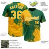 Custom Gold Kelly Green-White 3D Pattern Abstract Brush Stroke Two-Button Unisex Softball Jersey
