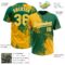 Custom Gold Kelly Green-White 3D Pattern Abstract Brush Stroke Two-Button Unisex Softball Jersey