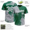 Custom Gray Kelly Green-White 3D Pattern Abstract Brush Stroke Two-Button Unisex Softball Jersey