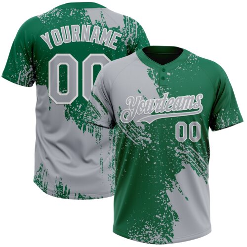 Softball1803 Custom Gray Kelly Green-White 3D Pattern Abstract Brush Stroke Two-Button Unisex Softball Jersey