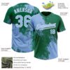 Custom Light Blue Kelly Green-White 3D Pattern Abstract Brush Stroke Two-Button Unisex Softball Jersey