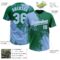 Custom Light Blue Kelly Green-White 3D Pattern Abstract Brush Stroke Two-Button Unisex Softball Jersey