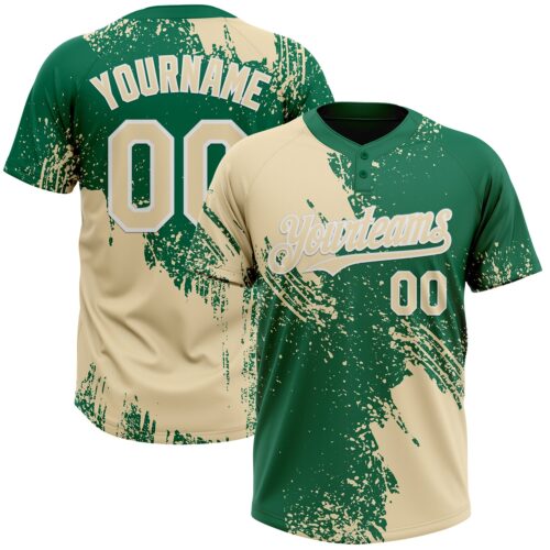 Softball1805 Custom Cream Kelly Green-White 3D Pattern Abstract Brush Stroke Two-Button Unisex Softball Jersey