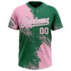 Custom Light Pink Kelly Green-White 3D Pattern Abstract Brush Stroke Two-Button Unisex Softball Jersey