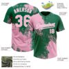 Custom Light Pink Kelly Green-White 3D Pattern Abstract Brush Stroke Two-Button Unisex Softball Jersey