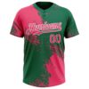 Custom Neon Pink Kelly Green-White 3D Pattern Abstract Brush Stroke Two-Button Unisex Softball Jersey