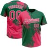 Custom Neon Pink Kelly Green-White 3D Pattern Abstract Brush Stroke Two-Button Unisex Softball Jersey