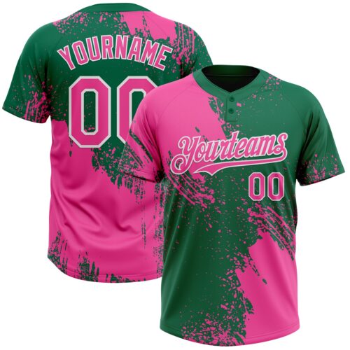 Softball1809 Custom Pink Kelly Green-White 3D Pattern Abstract Brush Stroke Two-Button Unisex Softball Jersey