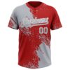 Custom Gray Red-White 3D Pattern Abstract Brush Stroke Two-Button Unisex Softball Jersey