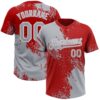 Custom Gray Red-White 3D Pattern Abstract Brush Stroke Two-Button Unisex Softball Jersey