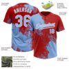 Custom Light Blue Red-White 3D Pattern Abstract Brush Stroke Two-Button Unisex Softball Jersey