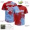 Custom Light Blue Red-White 3D Pattern Abstract Brush Stroke Two-Button Unisex Softball Jersey