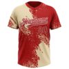 Custom Cream Red-White 3D Pattern Abstract Brush Stroke Two-Button Unisex Softball Jersey