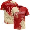Custom Cream Red-White 3D Pattern Abstract Brush Stroke Two-Button Unisex Softball Jersey