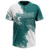 Custom White Teal 3D Pattern Abstract Brush Stroke Two-Button Unisex Softball Jersey
