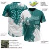 Custom White Teal 3D Pattern Abstract Brush Stroke Two-Button Unisex Softball Jersey