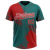 Custom Red Teal-White 3D Pattern Abstract Brush Stroke Two-Button Unisex Softball Jersey