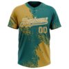 Custom Old Gold Teal-White 3D Pattern Abstract Brush Stroke Two-Button Unisex Softball Jersey