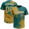 Custom Old Gold Teal-White 3D Pattern Abstract Brush Stroke Two-Button Unisex Softball Jersey